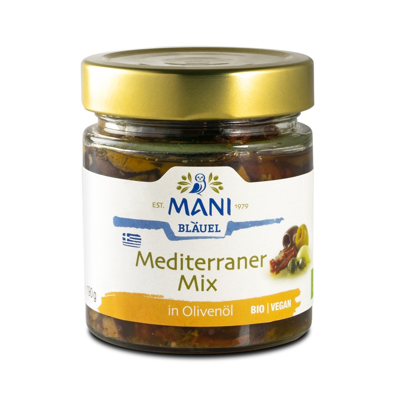 MANI Bio mediterraner Mix  in Olivenöl, bio, 190g Glas Mezes